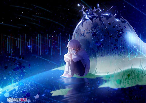 hình ảnh avatar tự kỷ anime nam ngồi một mình